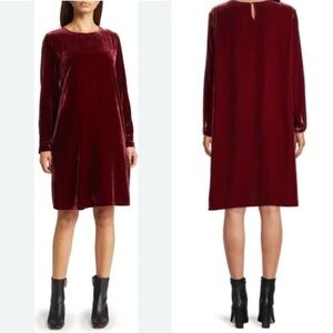 Eileen Fisher Velvet Silk Crew Neck Long Sleeve Shift Dress